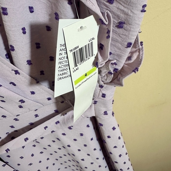 London Times chiffon bow midi dress lavender swiss dot belted size 4 NWT - Picture 7 of 8